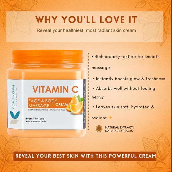 Vitamin C Face & Body Massage Cream (400 ml) – Brightening & Deep Nourishing Care | Kokakoshi